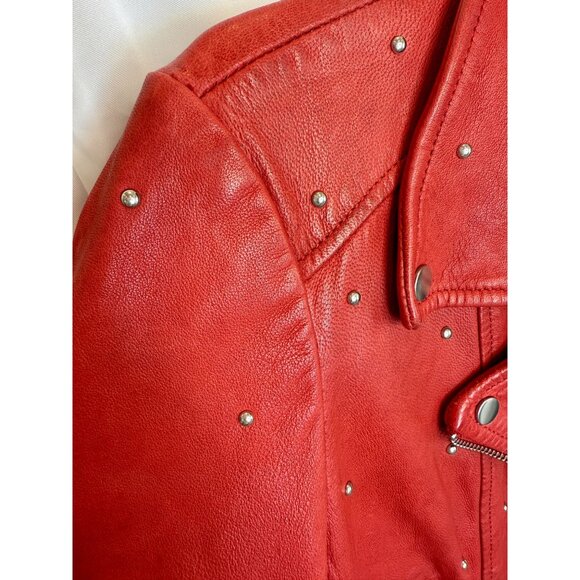 LAMARQUE Red Studded Leather Moto Jacket - Size L - Picture 6 of 6